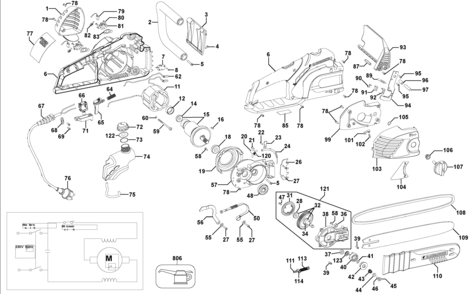 Default Diagram and Parts List for GK1740-B3 Type 1 Black and Decker Chainsaw